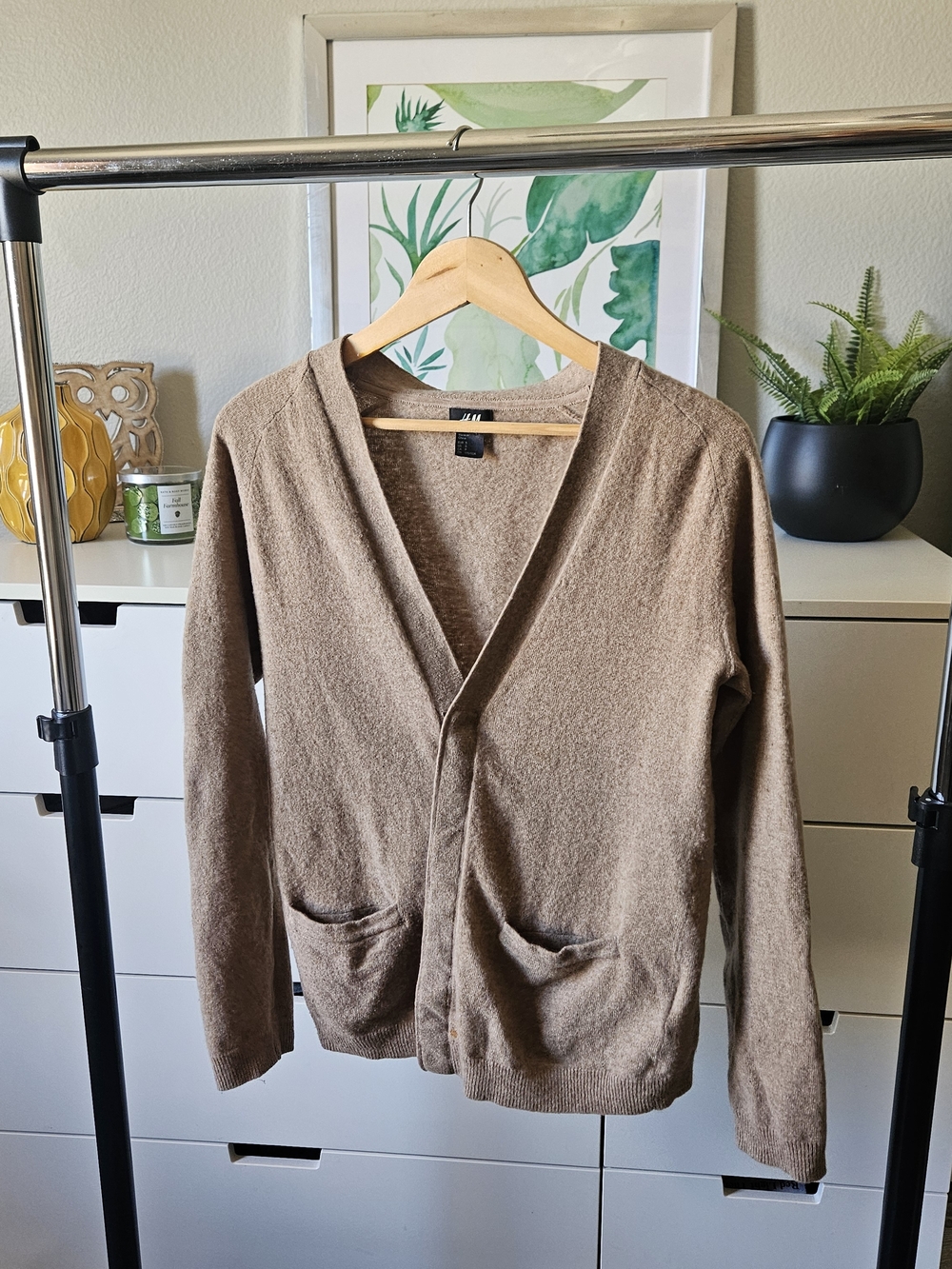 H&M Men's Taupe Button-Front Cardigan Sweater